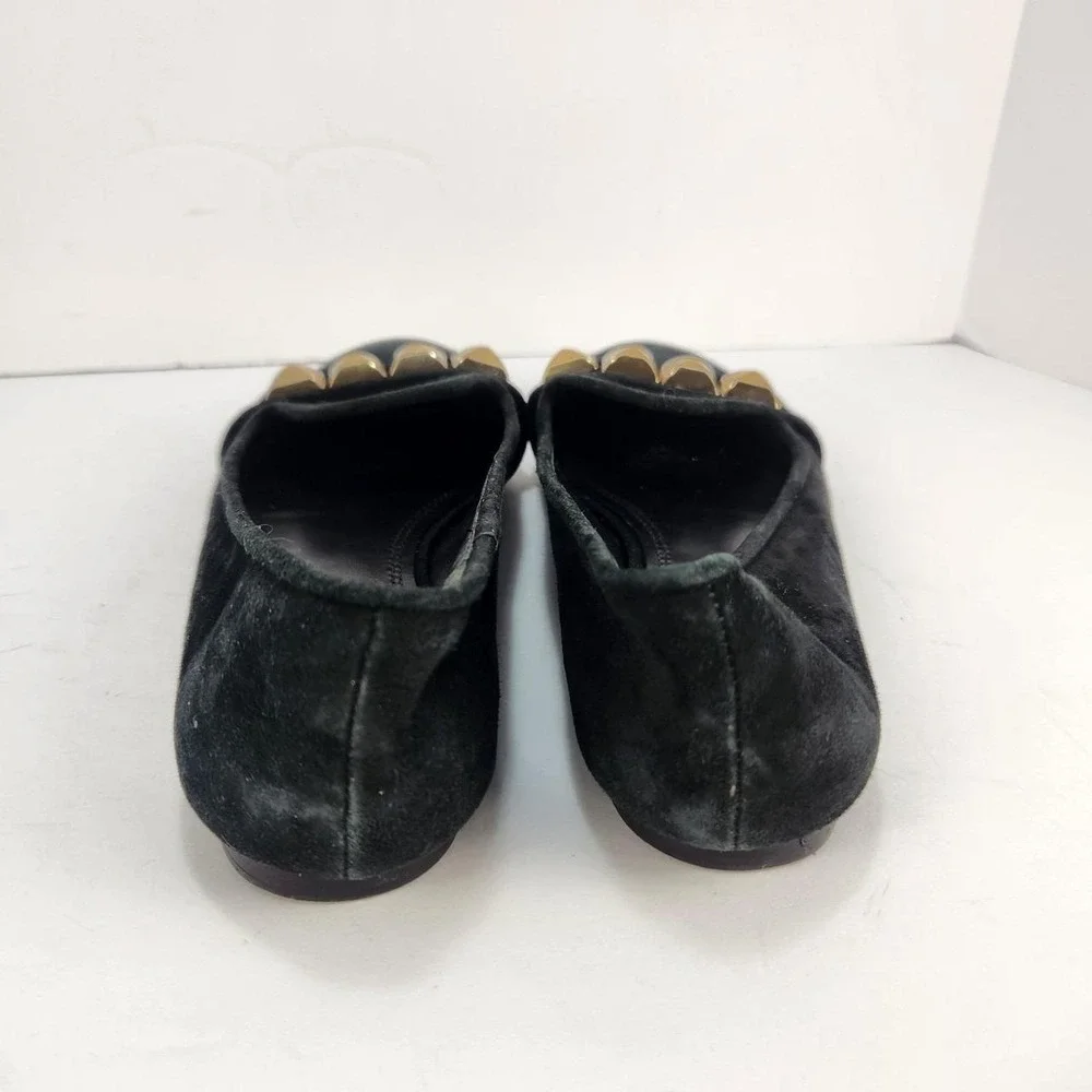 Tory Burch Women's 6.5M Black Suede Asher Studded Ballet Flats Gold Hardware